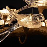 Люстра подвесная линейная с прозрачными стеклянными птичками на ветвях Serip Voa варинант исполнения - 11 | Loft Concept в Омске