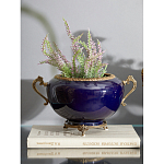 Чаша темно-синяя фарфоровая с бронзовыми ручками и ажурным ободком Eden Garden варинант исполнения - 2 | Loft Concept в Омске