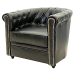 Кресло кожаное с мягкими подлокотниками на 4-х деревянных ножках Logan Leather Armchair black 2 варинант исполнения - 1 | Loft Concept в Омске