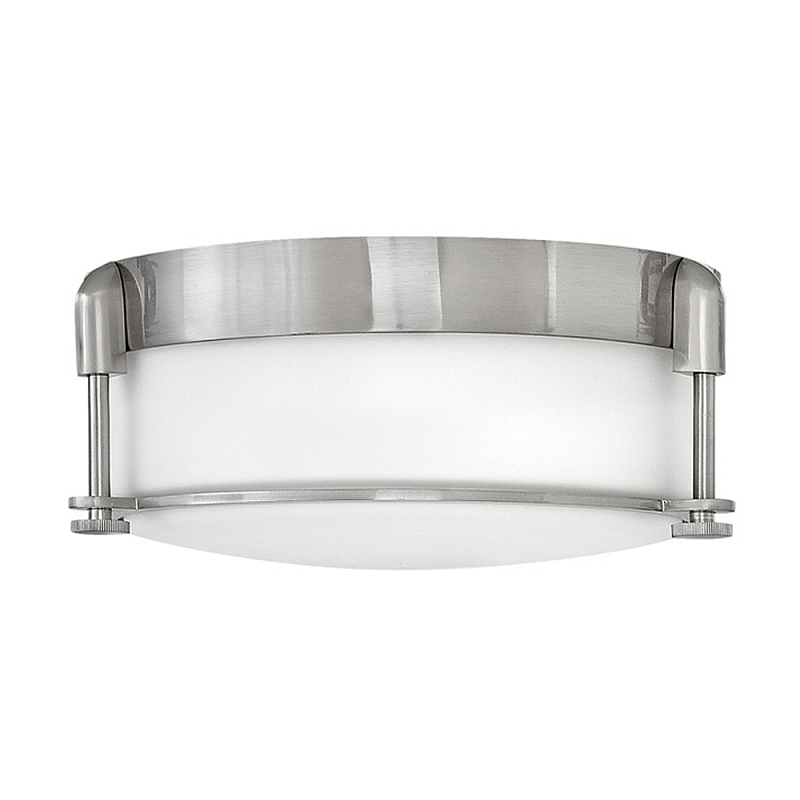 Потолочный светильник для ванных комнат цвета никель с плафоном из опалового стекла и декоративными держателями Hinkley Никель Белый в Омске | Loft Concept 