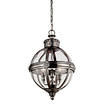 Подвесной светильник с прозрачным стеклянным плафоном в форме шара цвета никеля в индустриальном стиле на цепи 3 лампы Feiss варинант исполнения - 1 | Loft Concept в Омске