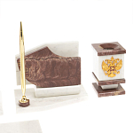 Настольный письменный набор из мрамора и лемезита с гербом и флагом России Marble Accessory варинант исполнения - 5 | Loft Concept в Омске