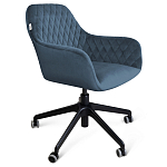 Стул с мягкой синей обивкой из велюра и подъемно-поворотным механизмом на черных колесиках Harper Blue варинант исполнения - 1 | Loft Concept в Омске