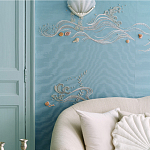 Обои с вышивкой ручной работы Amami Waves Moonbeam colourway on silk moire варинант исполнения - 2 | Loft Concept в Омске