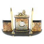 Настольный письменный набор из камня офиокальцит и бронзы с декором в виде льва Successful Leader варинант исполнения - 1 | Loft Concept в Омске