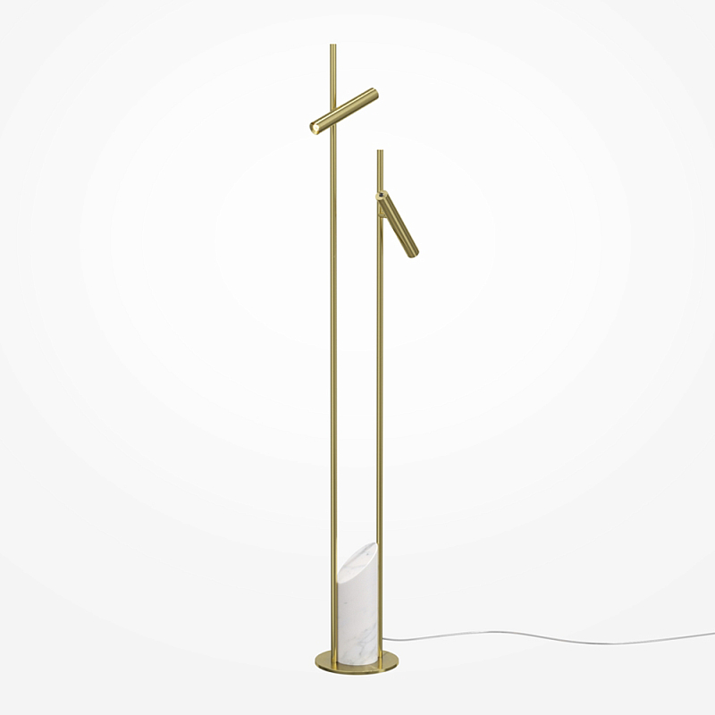 Напольный торшер светодионый золотой Lumen Duo Латунь Белый Мрамор Bianco в Омске | Loft Concept 