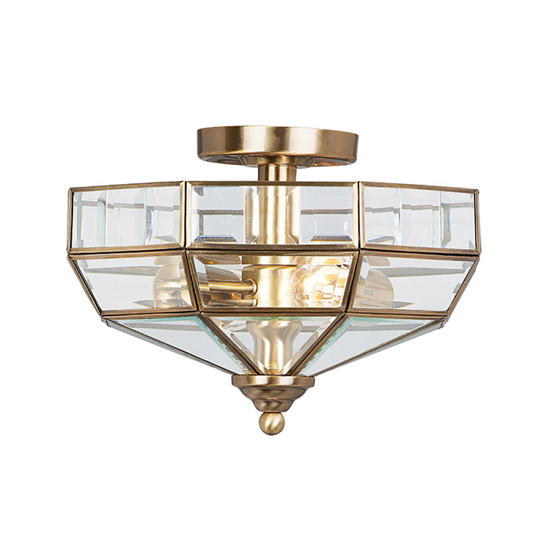 Потолочный светильник шестигранной формы с прозрачными стеклянным плафоном Elstead Lighting Латунь Прозрачное Стекло Латунь Античная полированная Никель в Омске | Loft Concept 