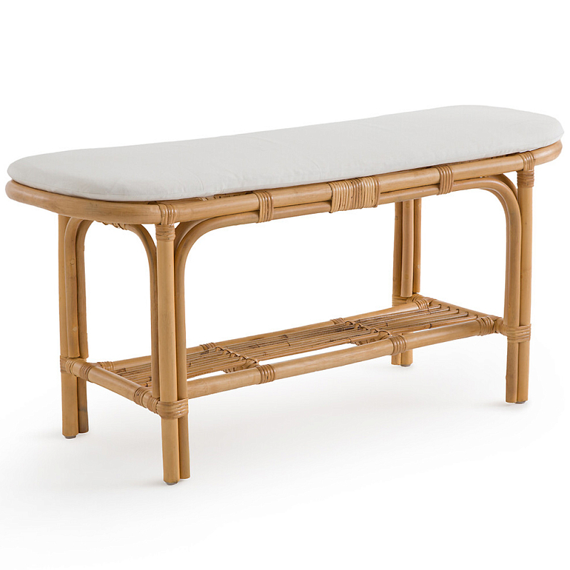 Скамья из ротанга с подушкой Manlio Rattan Bench Бежевый Белый Скамья из ротанга с подушкой Manlio Rattan Bench Бежевый Белый в Омске | Loft Concept