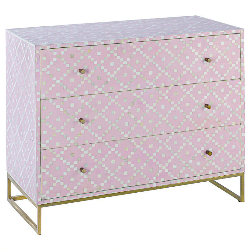 Комод инкрустация костью Pink Indian Bone Inlay 3 drawer Розовый Розовый в Омске | Loft Concept 