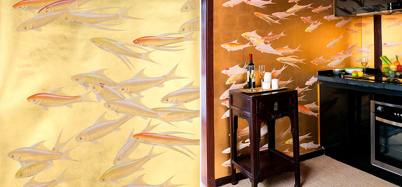Обои ручная роспись Fishes Koi on Deep Rich Gold gilded paper Обои ручная роспись Fishes Koi on Deep Rich Gold gilded paper - Loft-Concept в Омске
