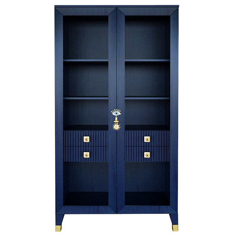 Дизайнерский шкаф витрина Elsa Dreams Blue с 4-мя ящиками Синий Золотой в Омске | Loft Concept 