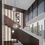 Люстра каскадная с 5-ю круглыми стеклянными плафонами дымчатого цвета и черными деталями Orbit Serenade варинант исполнения - 5 | Loft Concept в Омске