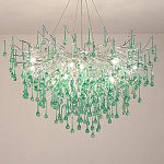 Люстра серебрянная с зелеными стеклянными подвесками в форме капель FAIRYTREE Light варинант исполнения - 1 | Loft Concept в Омске