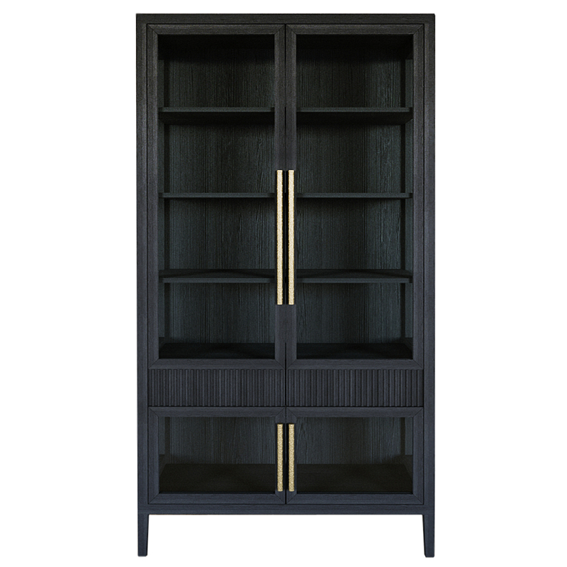 Витрина Primo со стеклянными фасадами и 2 ящиками Черный дуб Черный Золотой в Омске | Loft Concept 