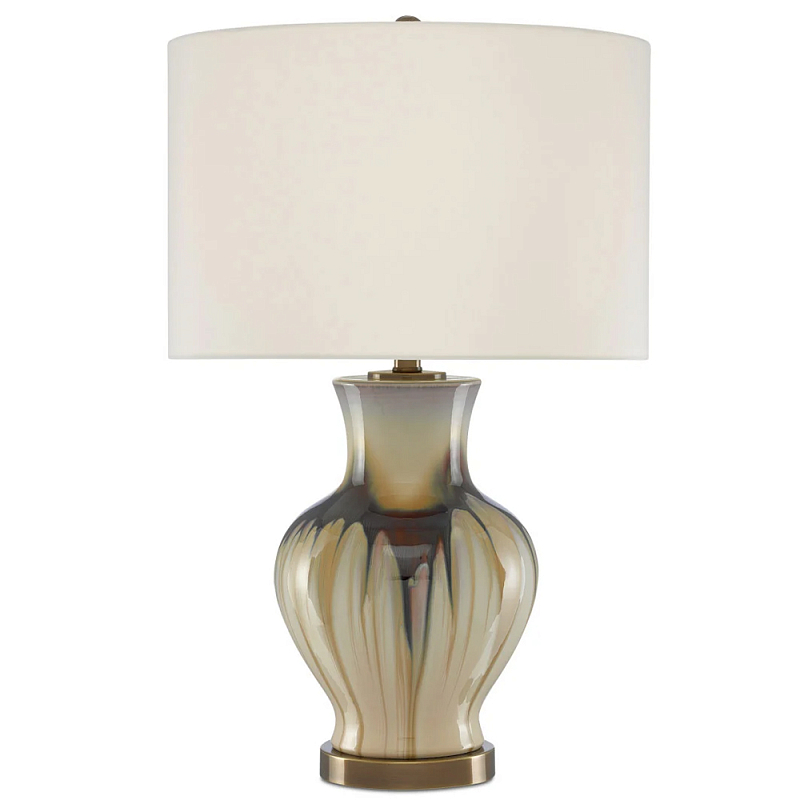 Настольная лампа фарфоровая с тканевым абажуром Caramel  Кремовый Коричневый Слоновая кость  Латунь в Омске | Loft Concept 