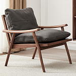 Кресло c каркасом из массива дерева и мягкой кожаной обивкой Walnut Armchair варинант исполнения - 1 | Loft Concept в Омске