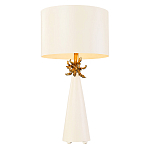 Настольная лампа с декоративным элементом золотого цвета и цилиндрическим абажуром из папье-маше светлого оттенка Flambeau варинант исполнения - 1 | Loft Concept в Омске