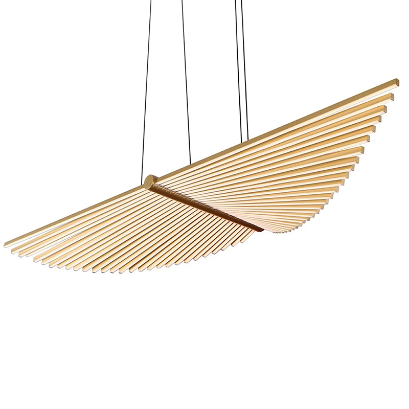 Люстра в виде распахнутых крыльев из тонких металлических планок Flight of Freedom Черный Золотой в Омске | Loft Concept 