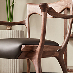 Стул деревянный с мягким сиденьем из коричневой натуральной кожи Moon Walnut Furniture варинант исполнения - 4 | Loft Concept в Омске