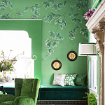 Обои ручная роспись Silk Tree Colourway SC-92 on Emerald Green dyed silk варинант исполнения - 2 | Loft Concept в Омске