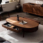 Кофейный стол овальный из дерева с 2-мя ящиками Coffee Walnut Table варинант исполнения - 2 | Loft Concept в Омске