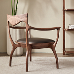 Стул деревянный с мягким сиденьем из коричневой натуральной кожи Moon Walnut Furniture варинант исполнения - 2 | Loft Concept в Омске