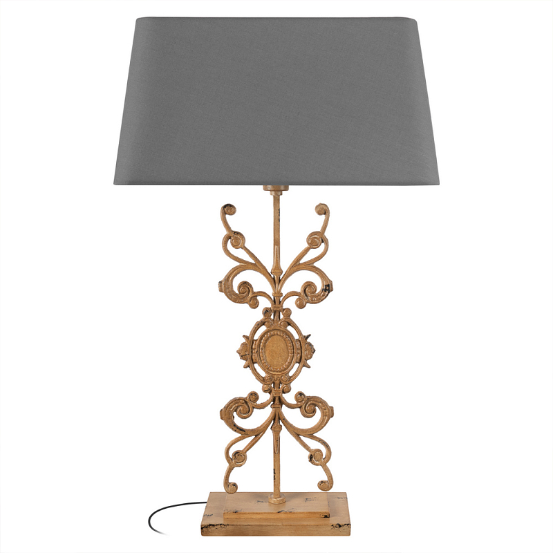 Настольная лампа на ажурном чугунном основании с серым абажуром Openwork Lamp Коричневый Серый в Омске | Loft Concept 