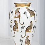 Ваза белая овальная с рисунком леопардов и золотыми акцентами LEOPARD Collection варинант исполнения - 3 | Loft Concept в Омске