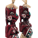 Комплект из 2-х деревянных статуэток Asmat Straw Headdress Statuettes Red Turquoise варинант исполнения - 3 | Loft Concept в Омске