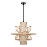 Подвесной светильник фигурный из деревянных прутьев с плафоном из натуральной ткани Light Inside the Cell варинант исполнения - 3 | Loft Concept в Омске