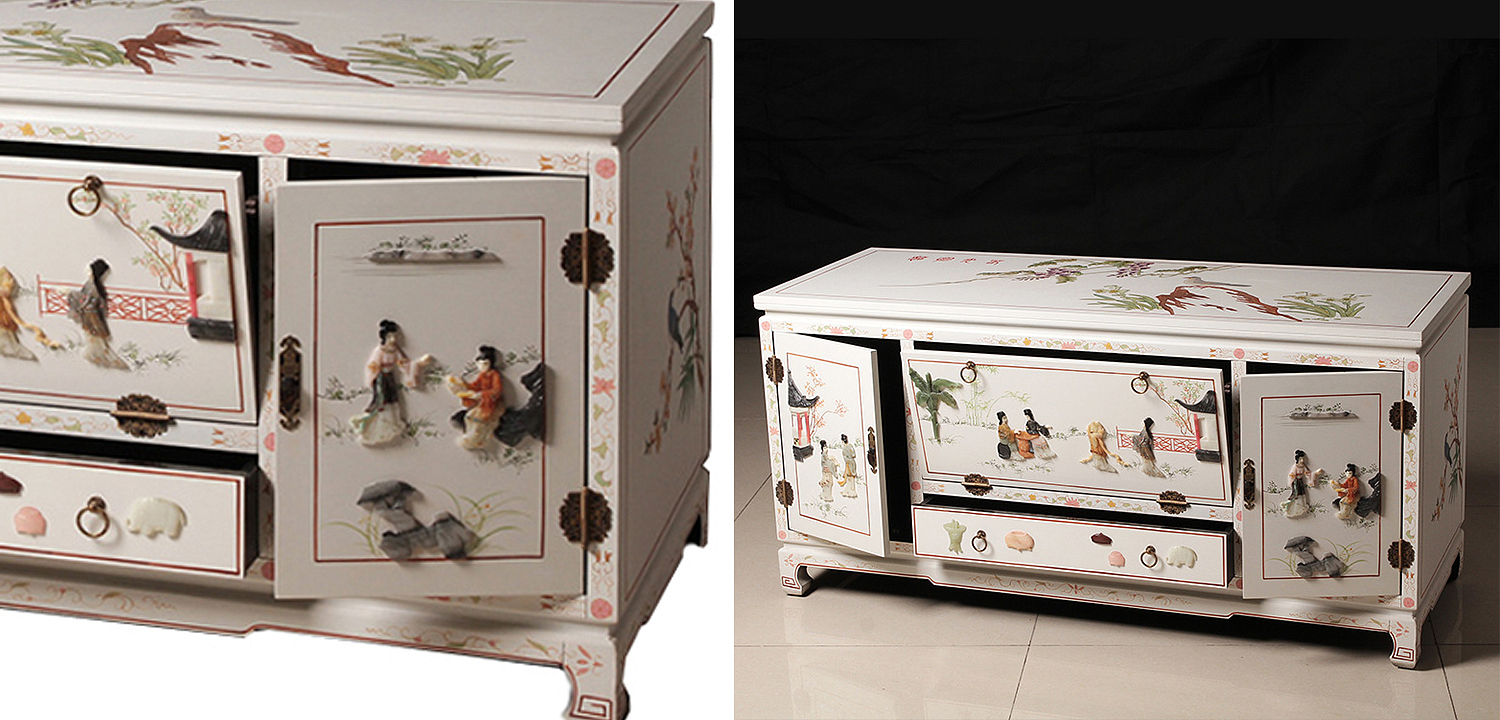 Белый Комод в Китайском стиле с каменным Барельефом Walk in the Garden Chinese Chest of Drawers Белый Комод в Китайском стиле с каменным Барельефом Walk in the Garden Chinese Chest of Drawers - Loft-Concept в Омске