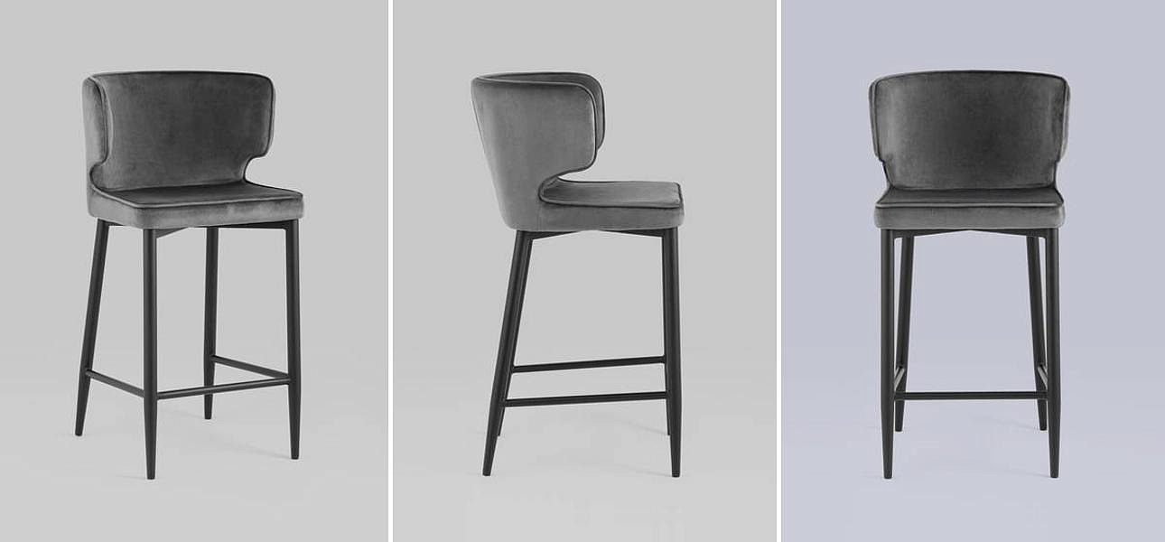 Стул Полубарный Chair посадка 65 см Серый Велюр Стул Полубарный Chair посадка 65 см Серый Велюр - Loft-Concept в Омске