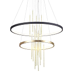 Люстра подвесная с 2-мя круглыми подвесами в черном и золотистом цвете и вертикальными подвесками Ring Horizontal варинант исполнения - 1 | Loft Concept в Омске