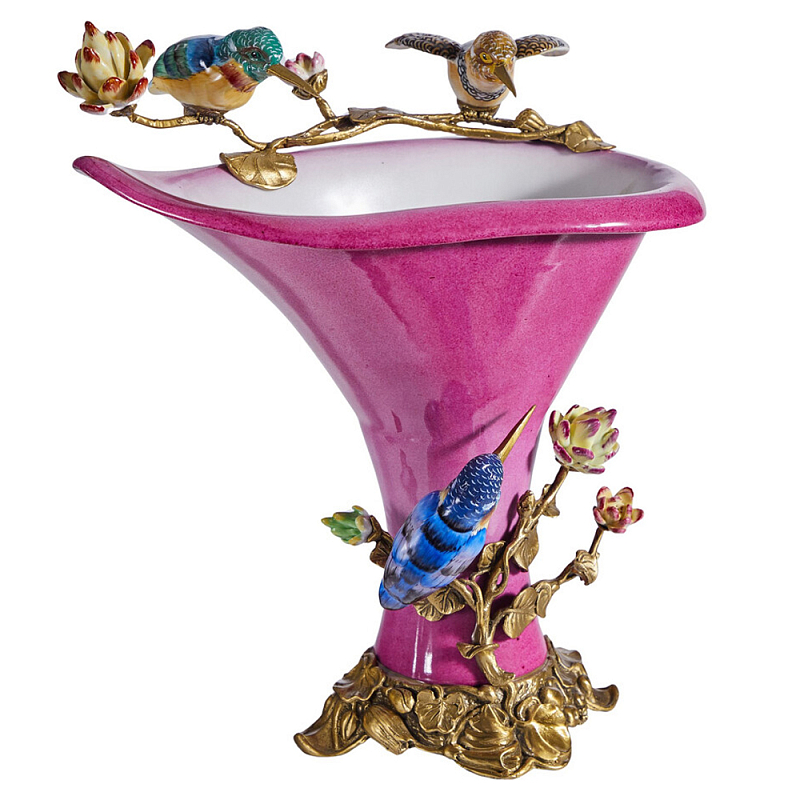 Ваза розового цвета из фарфора с птичкми и цветущими ветвями Garden of Eden Розовый Бронза Мульти в Омске | Loft Concept 