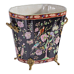 Кашпо из фарфора черная с цветочной росписью и бронзовой стрекозой Spring Garden варинант исполнения - 3 | Loft Concept в Омске