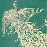 Обои ручная роспись в стиле Арт-деко Whistler Peacocks Original colourway on green painted silk варинант исполнения - 2 | Loft Concept в Омске