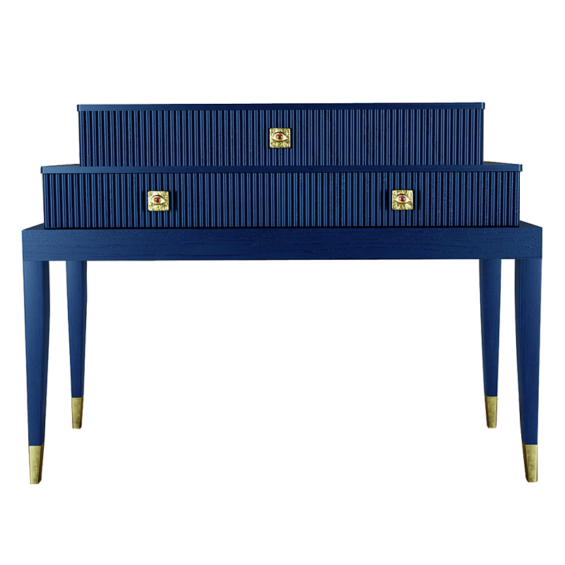 Премиальная Консоль с тремя ящиками Elsa Dreams Blue Синий Золотой в Омске | Loft Concept 