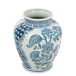 Ваза округлой формы белого цвета с синим растительным узором Blue & White Ornament  варинант исполнения - 1 | Loft Concept в Омске
