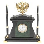 Часы настольные с Гербом России и 2-мя шариковыми ручками в комплекте Stone Clock варинант исполнения - 1 | Loft Concept в Омске