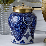Ваза с насыщенным синим орнаментом и золотой крышкой Blue & White Ornament  варинант исполнения - 2 | Loft Concept в Омске