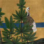 Обои ручная роспись Tsuro Cranes Original colourway on Gold Bullion gilded silk варинант исполнения - 2 | Loft Concept в Омске
