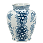 Ваза округлой формы белого цвета с синим растительным узором Blue & White Ornament  варинант исполнения - 2 | Loft Concept в Омске