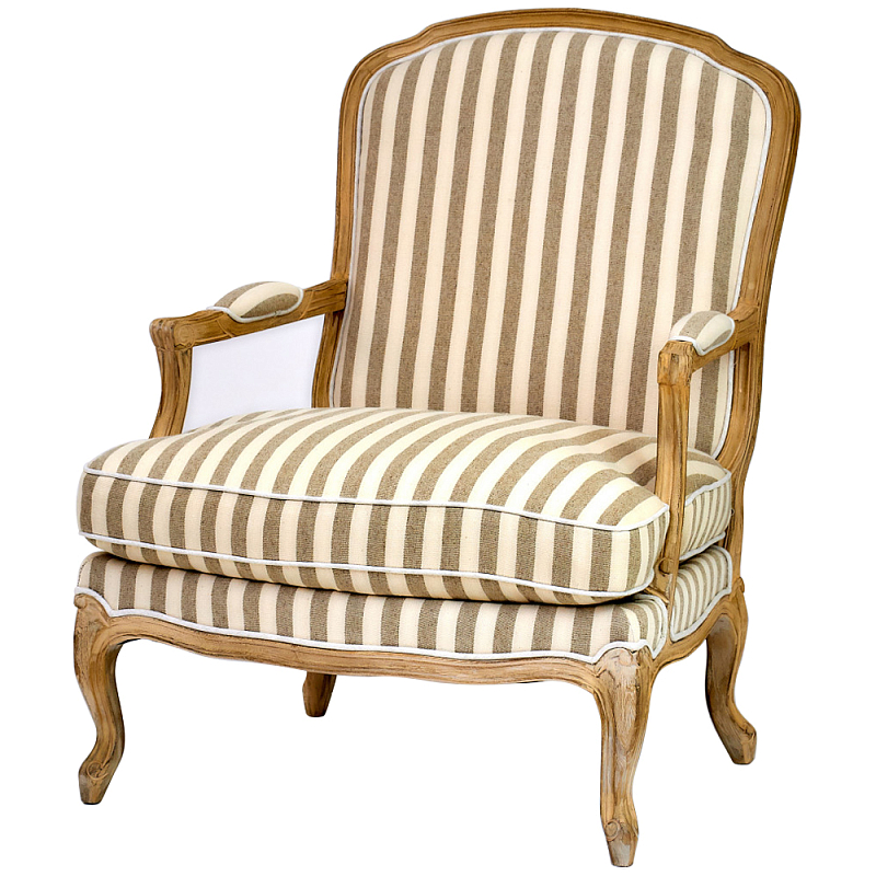 Кресло в полоску в стиле прованс Yvon French Seating Armchair Золотой дуб Бежевый Коричневый Кресло в полоску в стиле прованс Yvon French Seating Armchair Золотой дуб Бежевый Коричневый в Омске | Loft Concept