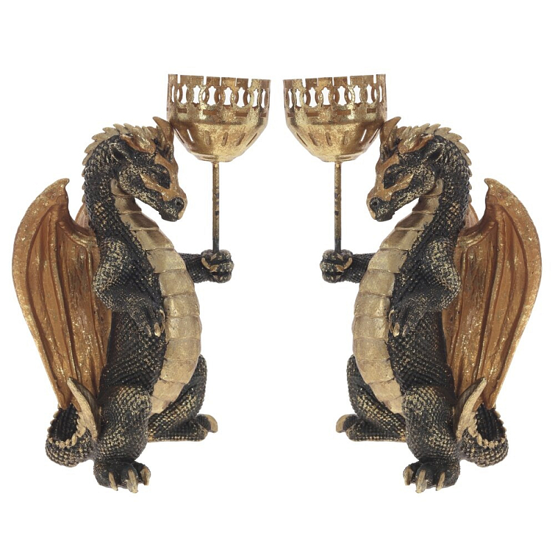 Подсвечник в виде дракона Dragon candlestick L or R Золотой Коричневый Зеленый в Омске | Loft Concept 