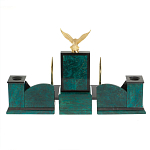 Настольный письменный набор из змеевика тёмно-зелёного цвета с декором в виде орла Successful Leader варинант исполнения - 6 | Loft Concept в Омске