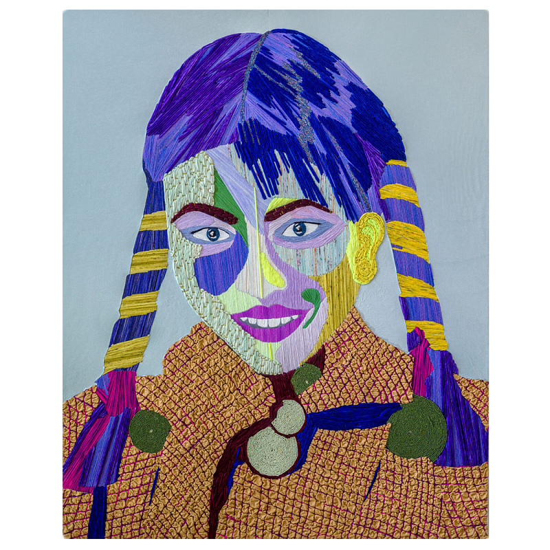 Картина с вышивкой Портрет wall panel People with the yellow ear 3 Синий Коричневый в Омске | Loft Concept 