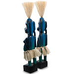 Комплект из 2-х деревянных статуэток Asmat Straw Headdress Statuettes Blue варинант исполнения - 4 | Loft Concept в Омске
