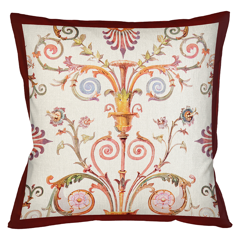 Декоративная подушка бежевая с растительным орнаментом Raffael Floral Beige Red Cushion Бежевый Мульти Бургундский красный Декоративная подушка бежевая с растительным орнаментом Raffael Floral Beige Red Cushion Бежевый Мульти Бургундский красный в Омске | Loft Concept