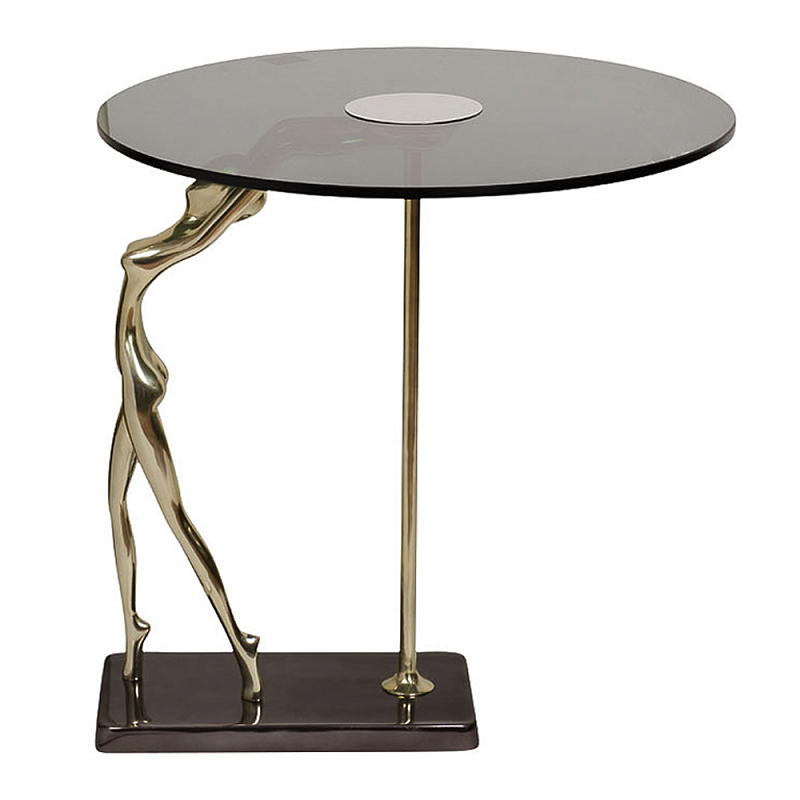 Столик журнальный на основании в виде фигурки девушки Maiden Прозрачное Стекло Темный никель Прозрачный черный в Омске | Loft Concept 