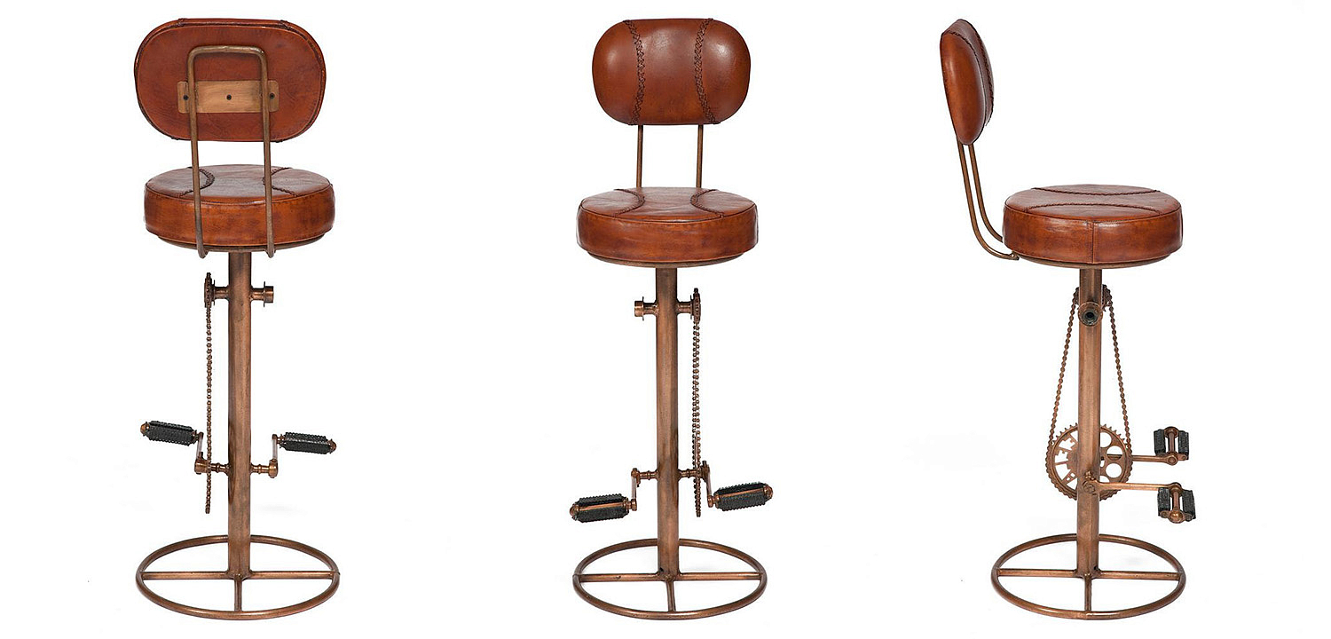 Стул с педалями от велосипеда со спинкой Buffalo Leather Industrial Chair Стул с педалями от велосипеда со спинкой Buffalo Leather Industrial Chair - Loft-Concept в Омске